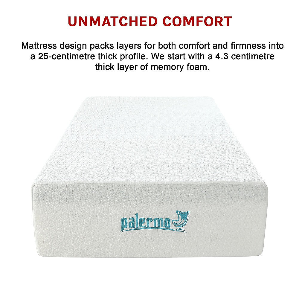 King Single 25cm Gel Memory Foam Mattress – Dual-Layered Comfort with CertiPUR-US® Certified Foam