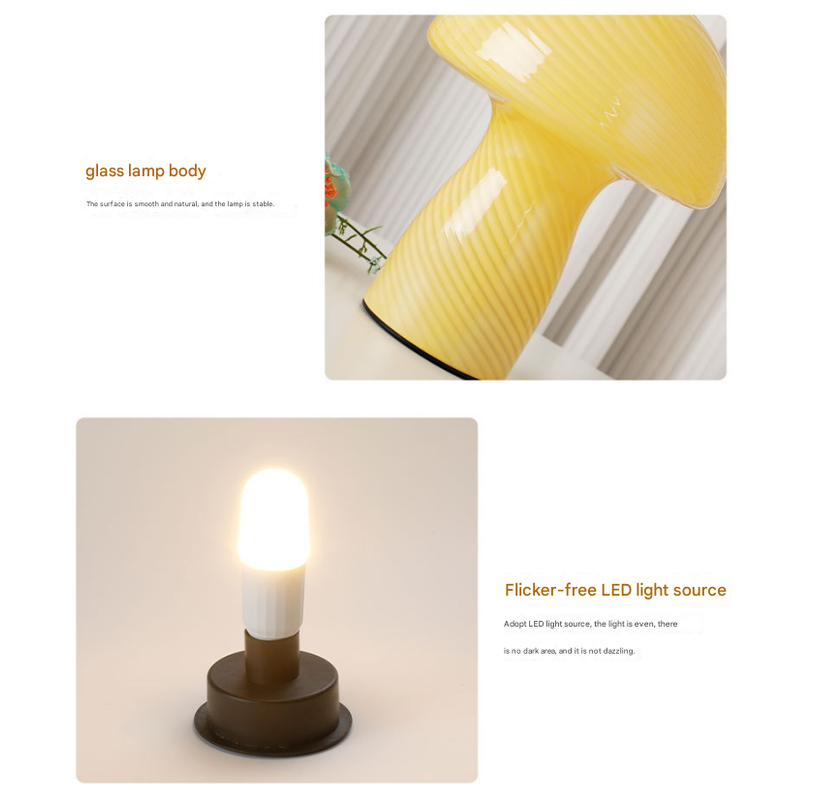 Speckled Orange Retro Swirl Glass Mushroom Table Lamp - LED Bedside Night Light