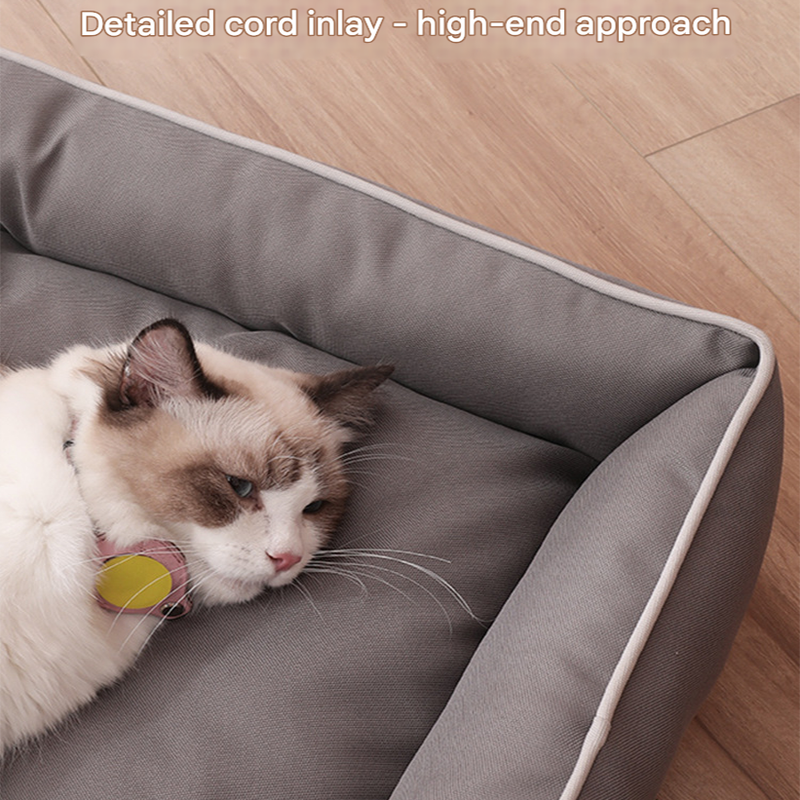 Grey Rectangular Pet Bed with Removable Cooling Mat – Durable 600D Oxford Fabric Dog & Cat Bed, High-Rebound PP Cotton Filling, Non-Slip Base, for Medium to Large Breeds, Includes Free Cooling Pad(Size:L)