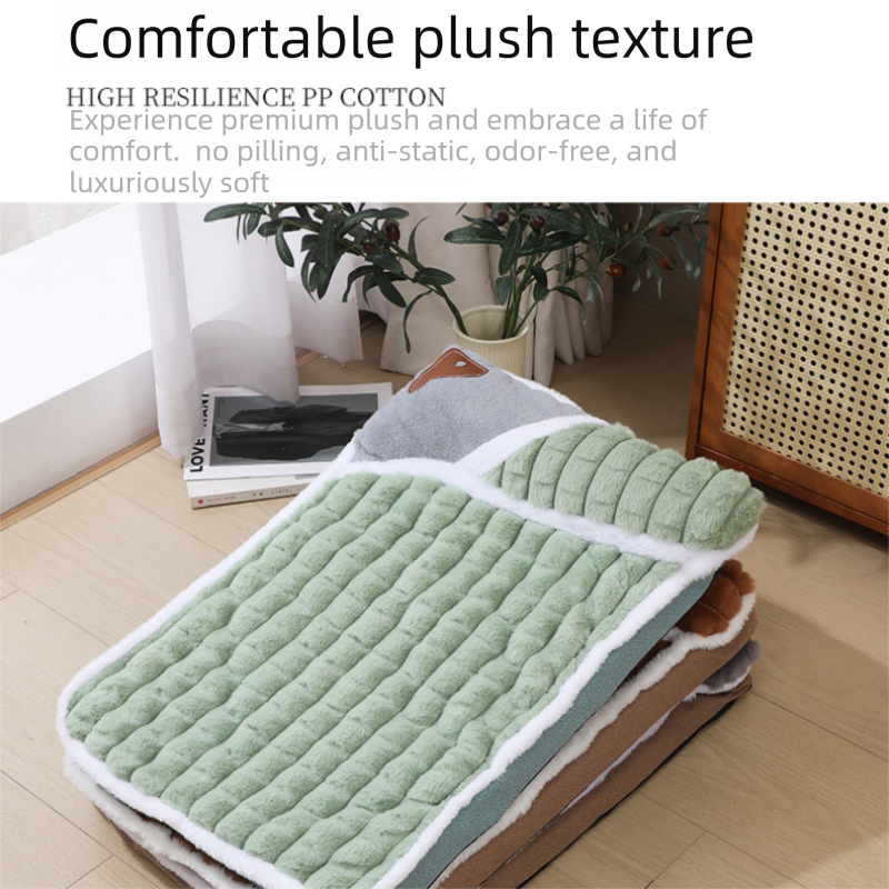 Grey M size Luxury Plush Pet Sleeping Mat, Thickened Warm Pet Bed Cushion for Dogs and Cats, Soft Fabric Pet Sofa Pad with Non-Slip Waterproof Base