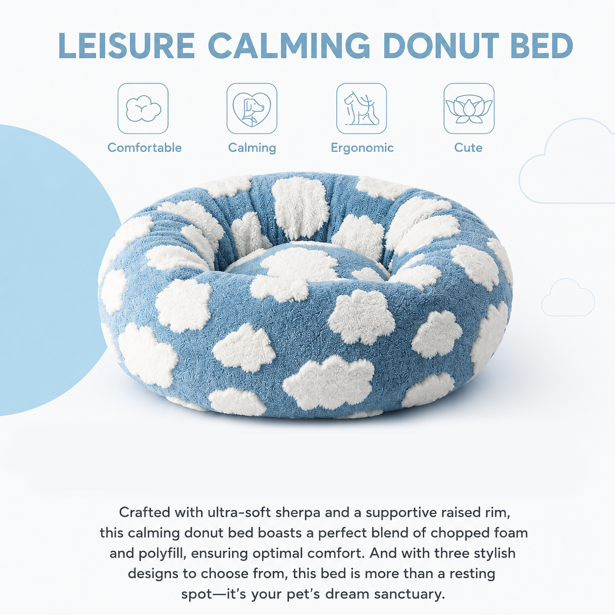 Medium Large Pet Donut Bed (Coffee plaid)-80cm outer diameter, Soft Plush Round Dog Bed and Cat Bed with Raised Rim, Cozy Calming Pet Sleeping Cushion, Checkered Washable Dog Bed for Medium Large Dogs and Cats