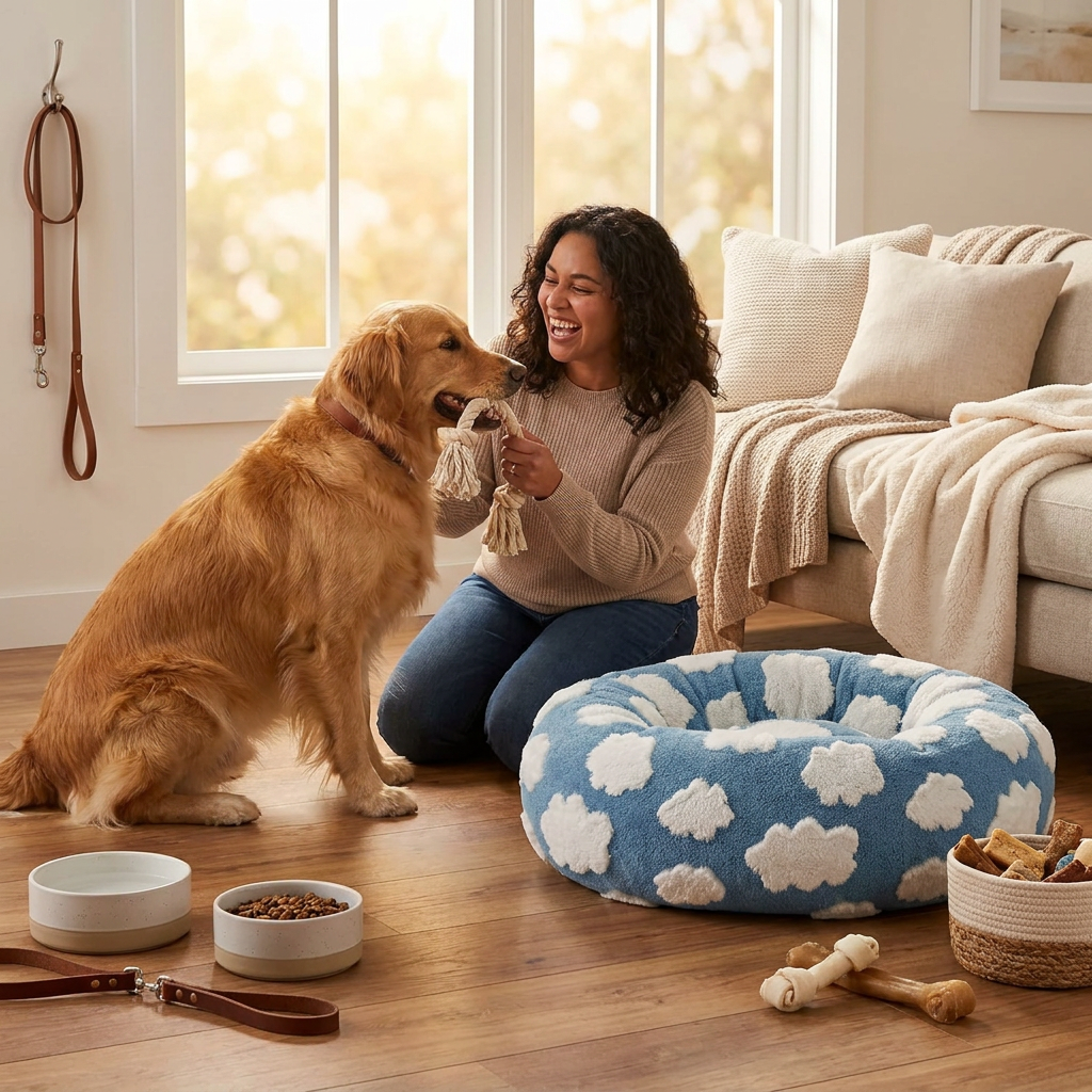 Small Medium Pet Donut Bed-50cm outer diameter, Soft Plush Round Dog Bed and Cat Bed with Raised Rim, Cozy Calming Pet Sleeping Cushion, Blue Cloud Pattern Washable Pet Bed for Small Medium Dogs Cats Puppies and Kittens