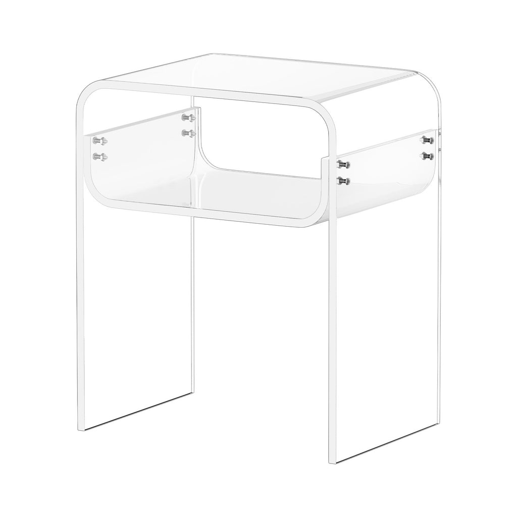 Acrylic Side Table, 2 Tiers Clear Bedside Table with Storage Shelf, Modern Rectangle Acrylic End Desk, Transparent Thick Nightstand for Bedroom, Living Room, Study, 30 x 40 x 50 cm (Clear)