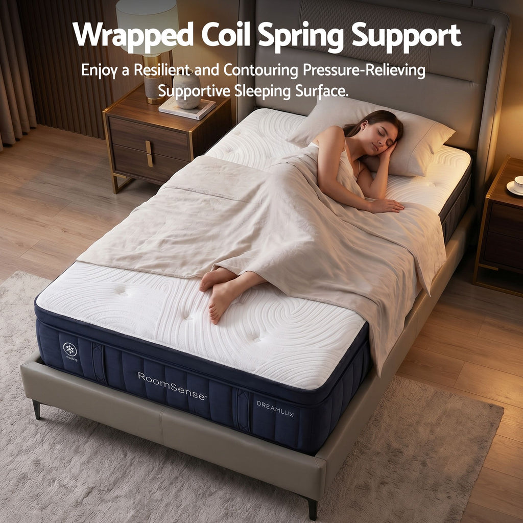 RoomSense Single Mattress, 34cm Thick Medium Soft Hybrid Mattress for Back Pain Relief, Tencel Cooling Pocket Spring Mattress Single Size in a Box